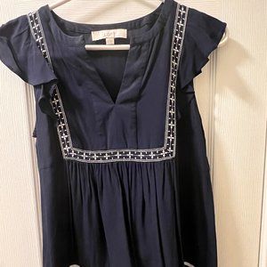 LOFT Women's Navy Blue Blouse, Short Sleeve, Size XS